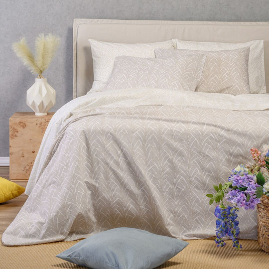24home.gr Ultra Line Melinen Подредба Чаршафи Двойни 205x270см Коралов Светлосив (4 Бройки)