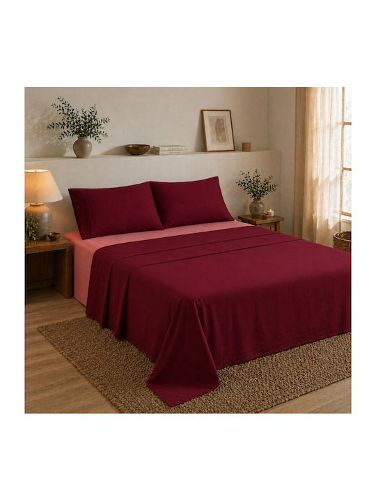 Oxford Home Σετ Σεντόνια Υπέρδιπλα 240x260εκ. Μπορντό Σάπιο Μήλο (4τμχ)