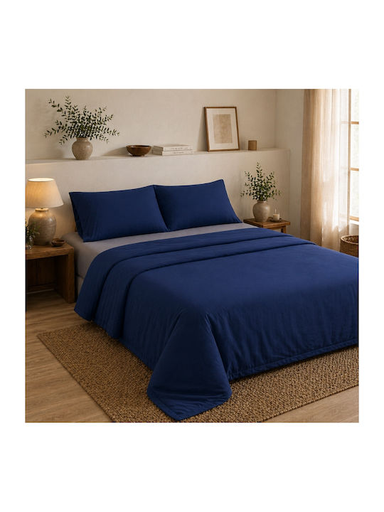 Oxford Home Super-Double Bed Sheets Set 240x260cm Blue Gray (4pcs)