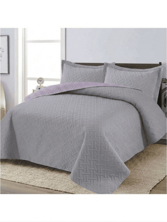 Set Double Coverlets Light Gray/Lilac 220x240cm 3 Pieces