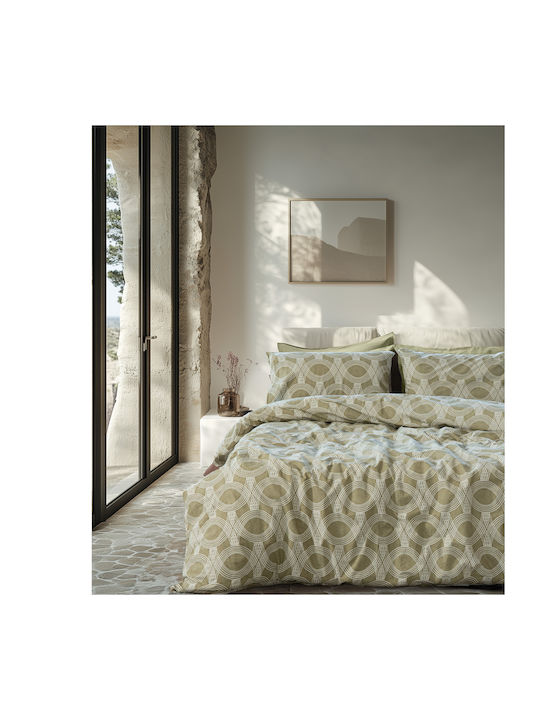 Lino Home Cotton Duvet Cover Set 170x250cm Single With Pillowcase Loomo Olive