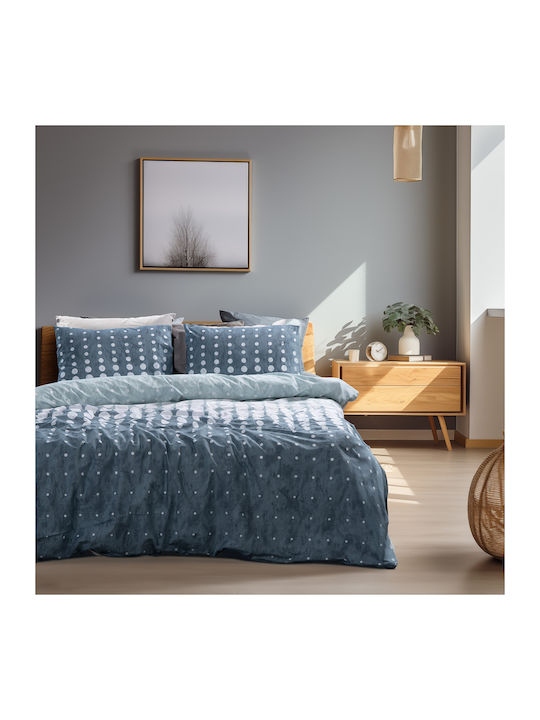 Lino Home Cotton Duvet Cover Set 170x250cm Single with Pillowcase Nuda Petrol Blue