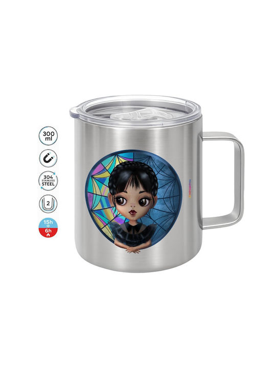 Koupakoupa Wednesday Big Eyes Metallic Mug with Lid Brown 300ml