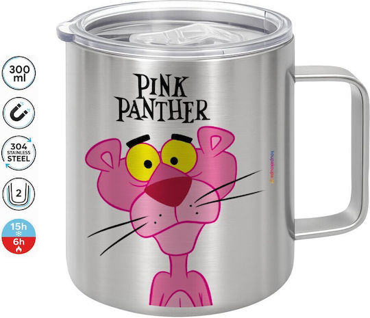 Koupakoupa Pink Panther Cartoon Κούπα Μεταλλική με Καπάκι Ροζ 300ml