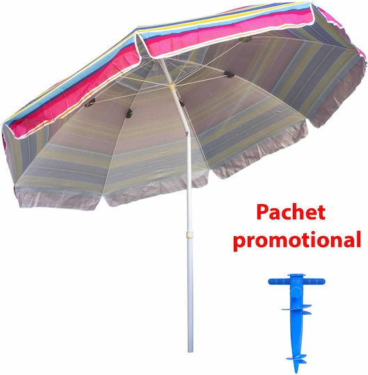 Umbrelă Pliabilă De Plajă Cu Diametru 2.4m Cu Protecție UV Albastră