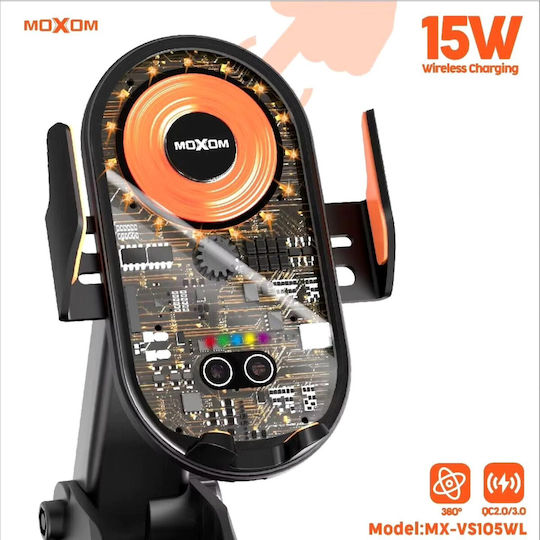 Moxom MX-VS105 Car Mobile Mount with Adjustable Hooks and Wireless Charging Black