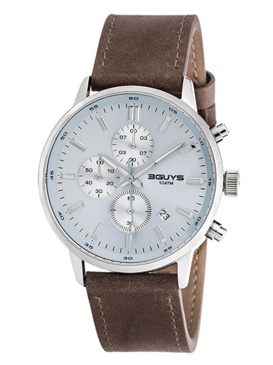 3Guys Men's Chronograph Battery Watch with Brown Leather Strap