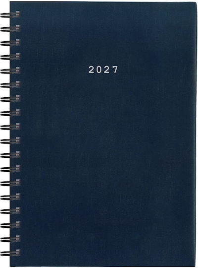 Next Basic Daily Agenda 2027 Blue Leather Spiral 12x17cm (With Personalization)