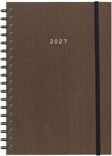 Next Daily Agenda Fabric 2027 Brown Spiral 12x17cm