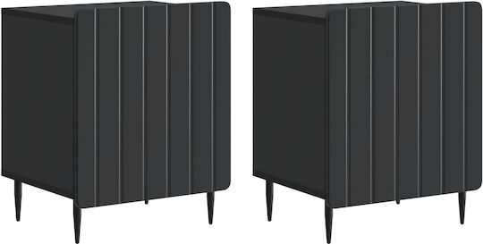 Нощни Шкафчета Дървени с Метални Крака Черни 2 Бройки 43x34.5x52см