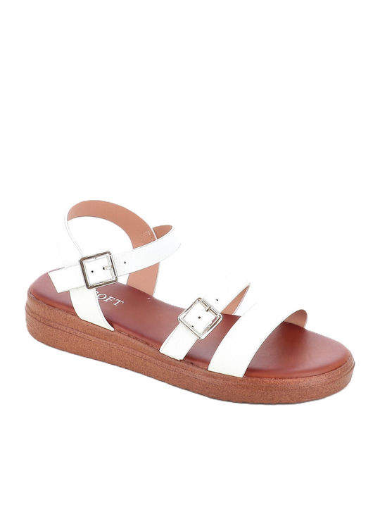 B-Soft Γυναικεία Σανδάλια Flatforms Λευκά
