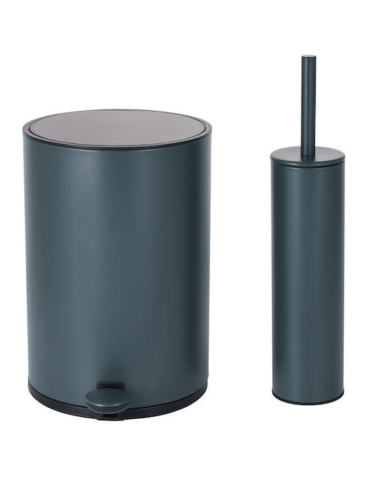 Sidirela Metallic Bathroom Brush and Trash Can Set Soft Close 6L Gray