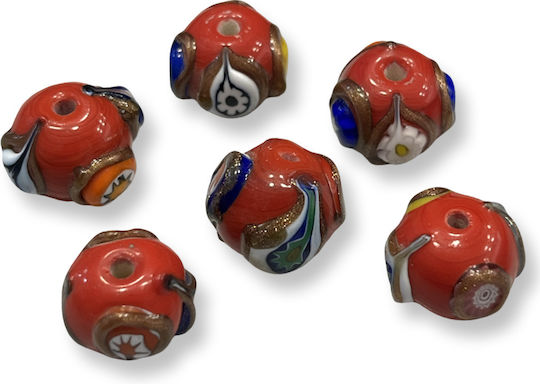 Γυάλινες Χάντρες Murano 15mm Σχέδια & Τρύπα 1.5mm 6 Τμχ