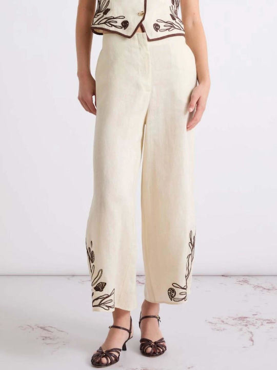 Women's Linen Capri Trousers Ecru
