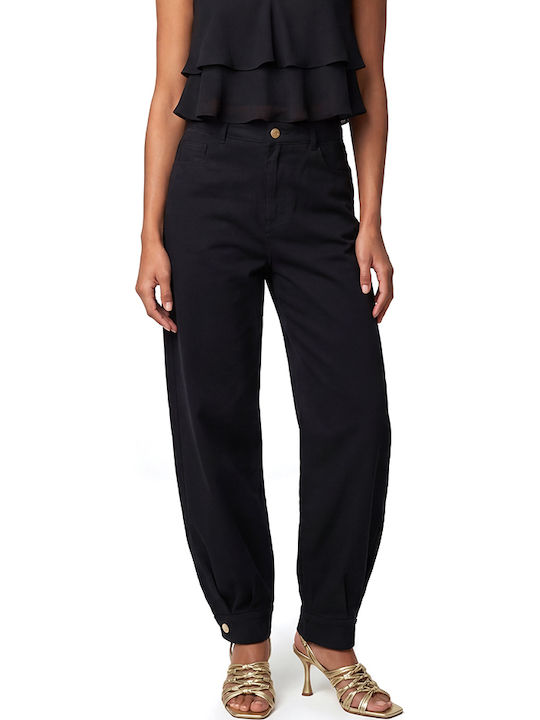 Women C.manolo High Rise Fabric Trousers in Slim Fit Black