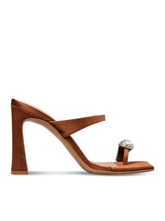 Envie Shoes Mules with Chunky Heel in Brown Colour