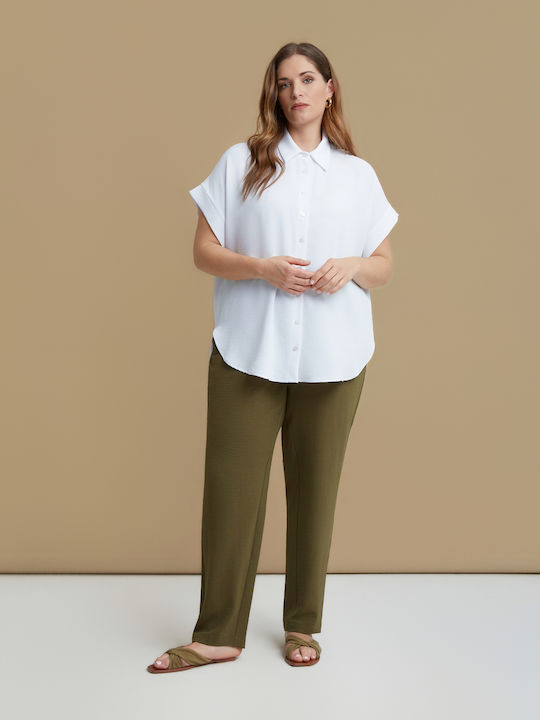 Mat Fashion Κοντομάνικο Γυναικείο Πουκάμισο Λευκό