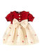 Girls Dress Short Sleeve Cream/Burgundy