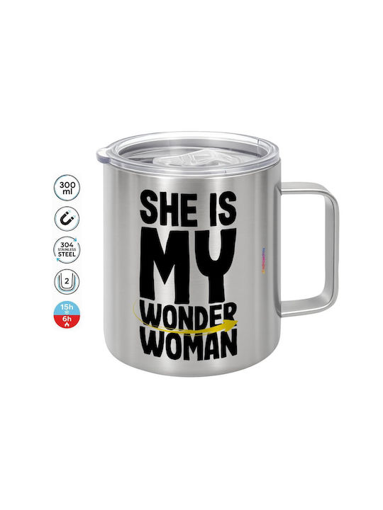 Koupakoupa She Is My Metallic Mug With Lid Silver 300ml