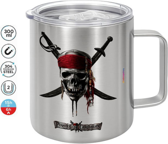Koupakoupa Pirates Of The Caribbean Metallic Mug with Lid Silver 300ml