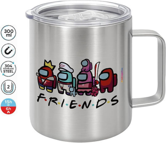 Koupakoupa Among Us Friends Κούπα Μεταλλική με Καπάκι Ασημί 300ml