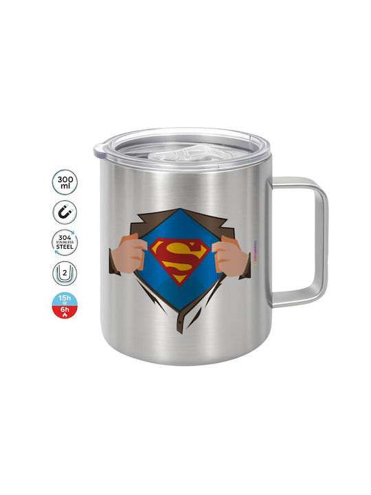 Koupakoupa Superman Hands Metallic Mug with Lid Silver 300ml