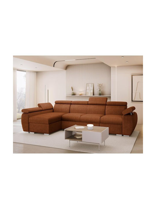 Columbus 227 Corner Couch Bed with Left Corner & Storage Space Orange 165x62 cm