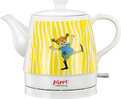 Pippi Keramik-Wasserkocher 0,8l 1750w Automatisches Abschalten Glückliches Pippi Design Weiß Gelb Pippi Keramik-Wasserkocher 0,8l 1750w Automatisches Abschalten Glückliches Pippi Design Weiß Gelb