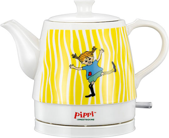 Pippi Keramik-Wasserkocher 0,8l 1750w Automatisches Abschalten Glückliches Pippi Design Weiß Gelb