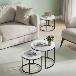 Set Zigon Rotund Din Lemn Marmură Picioare Negre 2 Buc M65xL65cm
