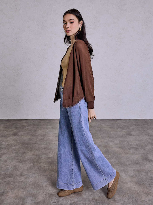 Celestino Women's Cardigan Fringes At The Hem Brown