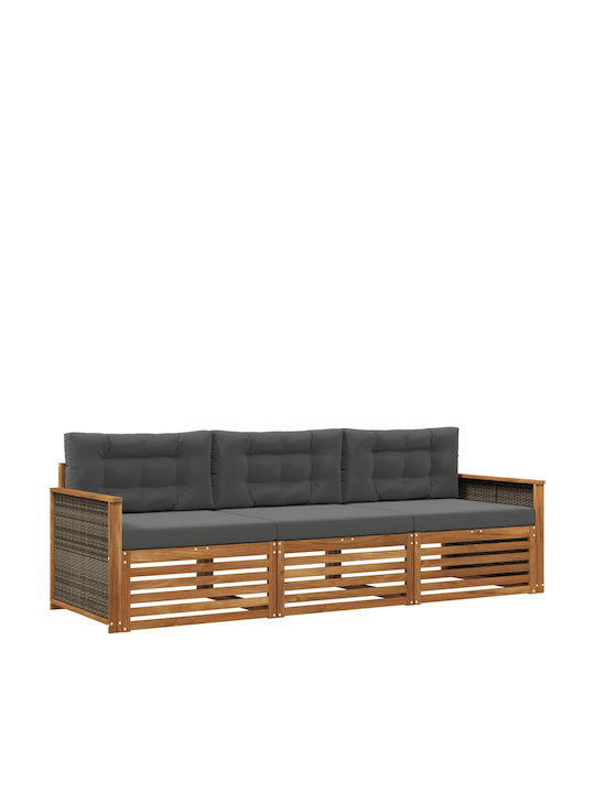 vidaXL Dreisitzer Outdoor-Sofa Hölzernes mit Kissen 249x83x73cm