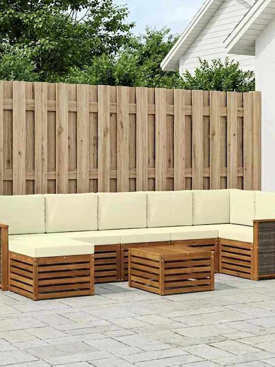 Garten- und Outdoor-Möbelsets Typsatz Wohnzimmer 7 Stück Natur und Creme mit Kissen