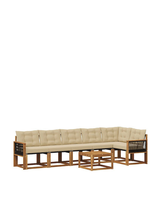 Garden & Outdoor Furniture Set 7 Pieces Natural...