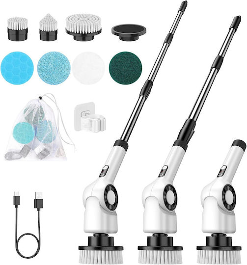 Electric Cleaning Brush Cordless 7 Replaceable Heads White