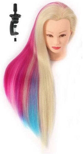 Cap Manechin Pentru Practică Blond Auriu Albastru Roz 65cm Păr Des Stand