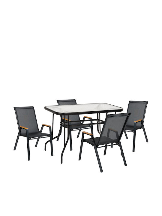 Leone 5 Pieces Black Outdoor Dining Room Set
