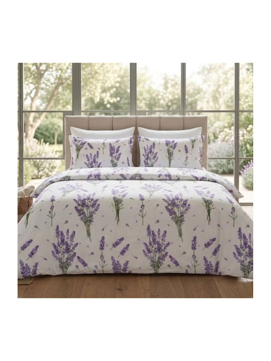 Pucioasa Set Huse Pentru Pilote 200x230cm Dublu Cu 2 Fețe De Pernă & 1 Cearceaf Violet Lavandă