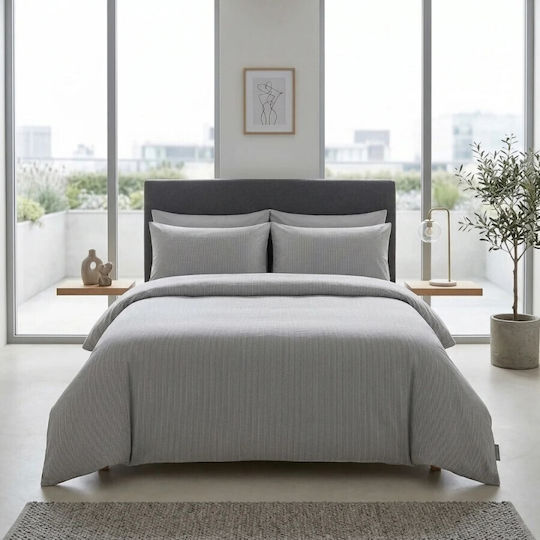 Pucioasa Cotton Satin Duvet Cover Set 200x230cm Double With 2 Pillowcases & 1 Grey Bed Sheet