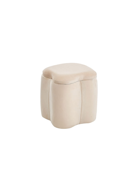 Living Room Stool with Storage Space Upholstered with Velvet Fiona Beige 30x30x34cm