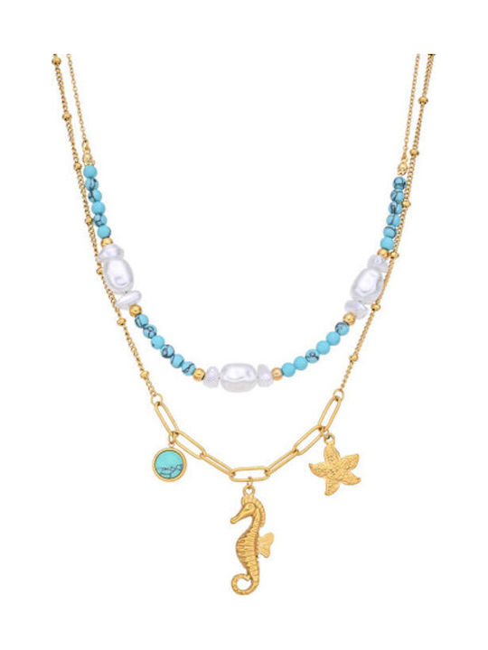 Touch Necklace With Star Design Made Of Gold Plated Steel 721290 Gold