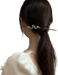 Snake-shaped Hairpin Black Metal Alloy Green Detail Elegant Mysterious Style Modern Evening Hairstyles Green Black