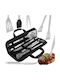Set 5 Unelte Pentru Grătar Premium Accesorii Din Oțel Inoxidabil Include Pensete Spatulă Furculiță Cuțit Perie Geantă Durabilă Cu Mânere Dimensiuni 38,5 X 11,5 X 5 Cm Negru