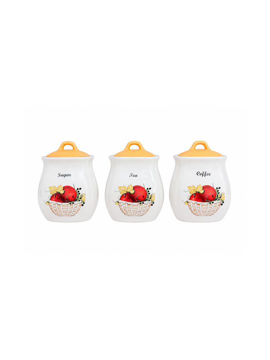 Kitchen Set of 3 Pieces Food Jars for Coffee Tea Sugar with Lid Made of Porcelain Brown 12x13cm 3 Pieces