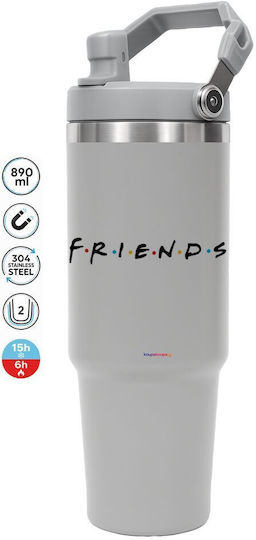 Koupakoupa Handled Tumbler Stainless Steel 890ml Gray with Straw and Handle