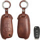 Leatherette Key Case with 3 Buttons for Ford in Brown Colour