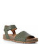 Leder Flache Damen Sandalen Grüne