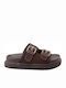 Δερμάτινα Γυναικεία Σανδάλια Flatforms Καφέ