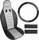 Universal Car Seat Cushion Set 5 Pieces Steering Wheel Cover & Seat Belt Protectors Pvc & Non-Slip Sponge Gray Black