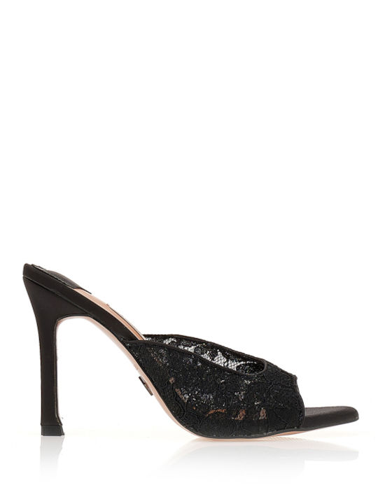 Tsoukalas Satin Mules With High Heel In Black C...